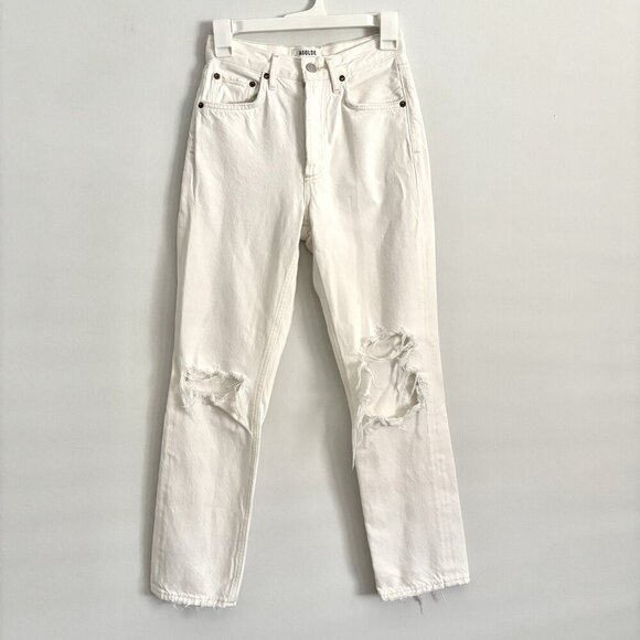 AGOLDE White Riley Distressed Jeans High Rise Cropped  Women’s Size 24 - Picture 2 of 9
